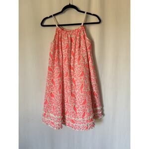 Mini Boden Girls Dress 11 12Y Orange Bird Print Aline Knee Sleeveless